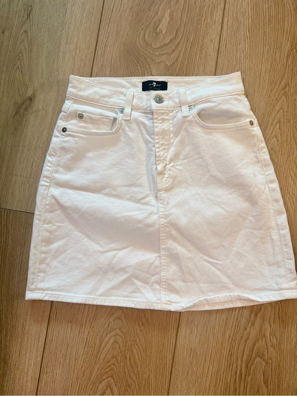 7 For All Mankind White Denim Mini Skirt